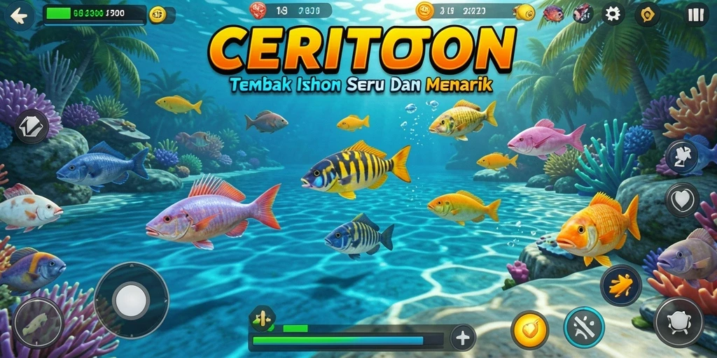 Screenshot gameplay CERITOTO dengan aksi tembak ikan yang seru.