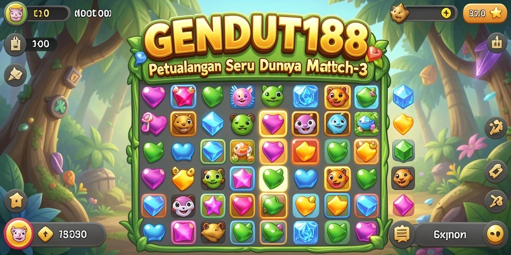 Screenshot GENDUT188 menampilkan gameplay Match-3 yang seru dan penuh warna.