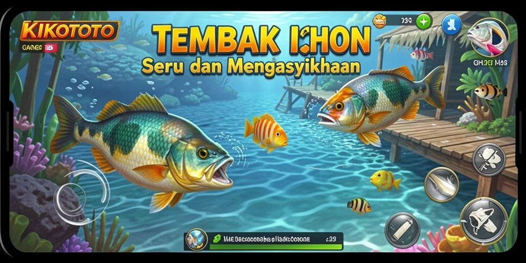 Tampilan gameplay KIKOTOTO menampilkan aksi menembak ikan yang seru.