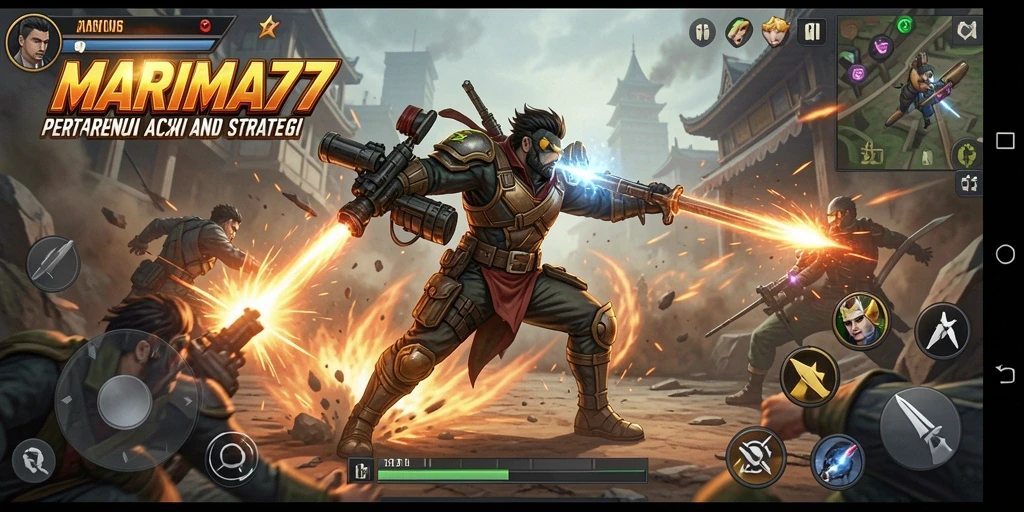 Screenshot gameplay MARIMA77 yang menampilkan pertarungan sengit.