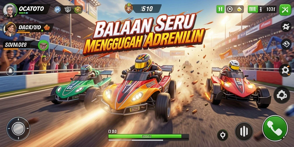 Tangkapan layar gameplay OCATOTO dalam balapan yang mendebarkan.