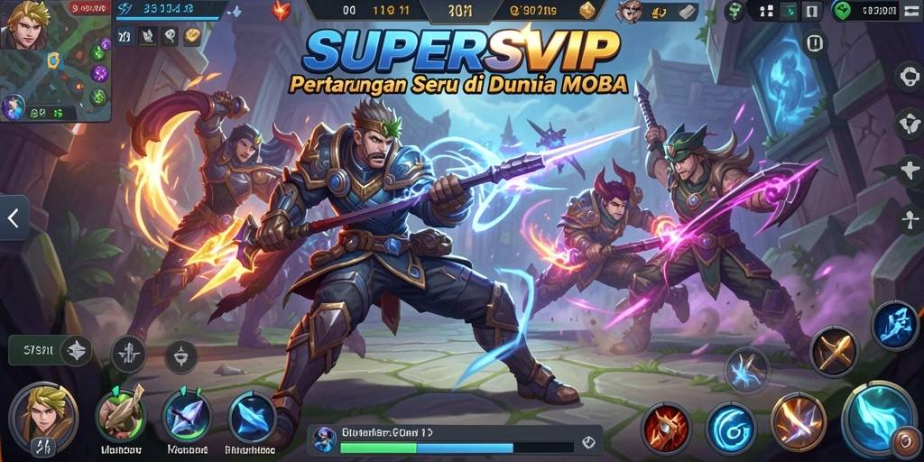 Tampilan gameplay menarik dari SUPERSVIP dengan aksi MOBA seru.